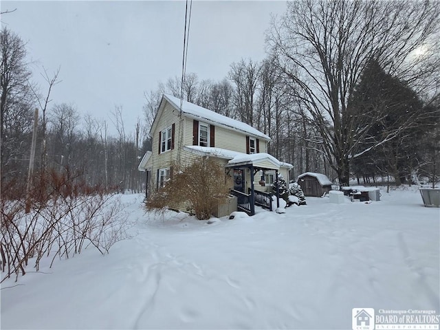 view of snow covered property