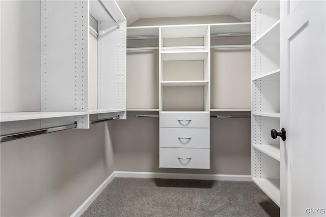 spacious closet with carpet and lofted ceiling