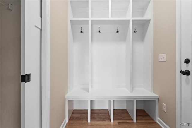 mudroom with wood-type flooring