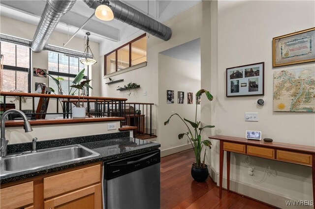 kitchen featuring sink, dark hardwood / wood-style floors, and dishwasher