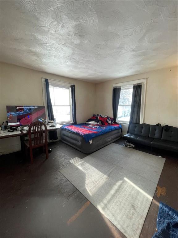 bedroom with a textured ceiling