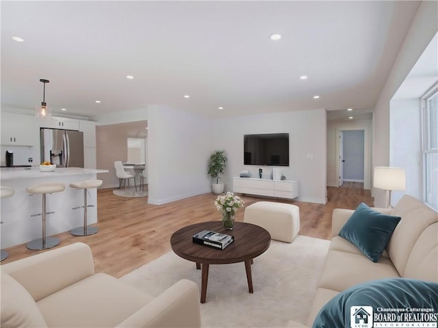 living room with light hardwood / wood-style flooring