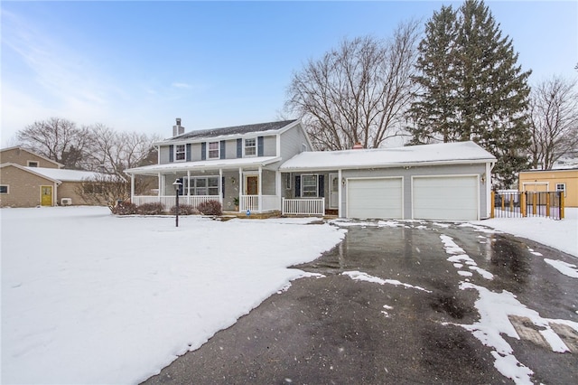 view of front of home with covered porch and a garage