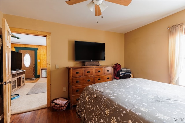 bedroom with ceiling fan and light hardwood / wood-style flooring