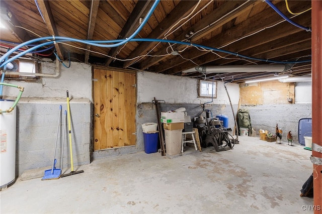 basement featuring water heater