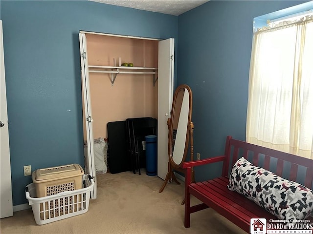 bedroom with carpet floors and a closet