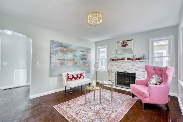 living area featuring dark hardwood / wood-style flooring