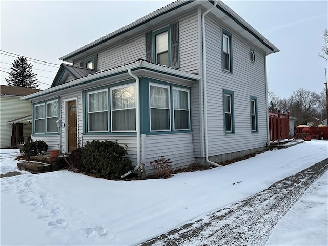 view of snow covered exterior