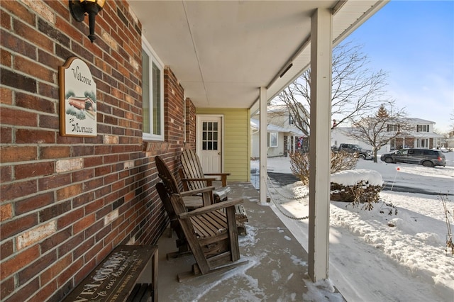 view of snow covered patio