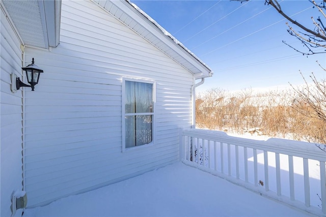 view of snow covered exterior