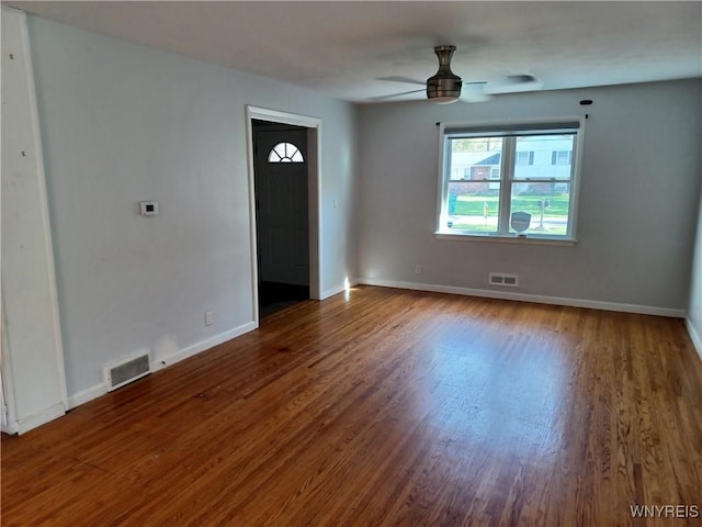 interior space featuring ceiling fan and hardwood / wood-style floors