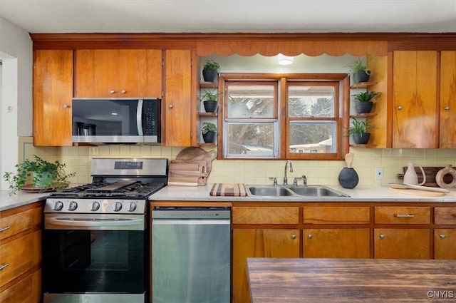 kitchen with decorative backsplash, sink, and appliances with stainless steel finishes