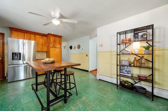 dining area featuring ceiling fan