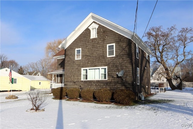 view of snow covered exterior