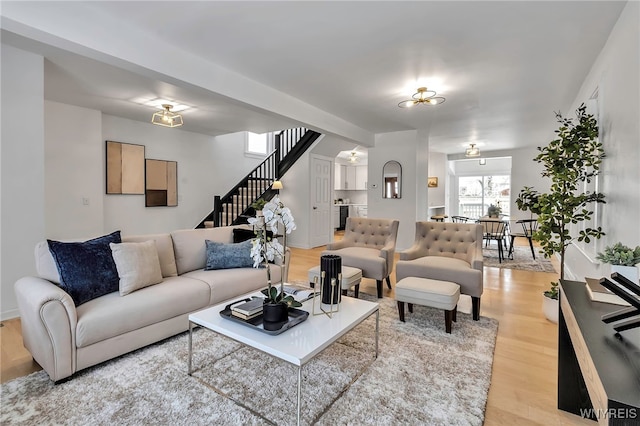 living room with hardwood / wood-style flooring