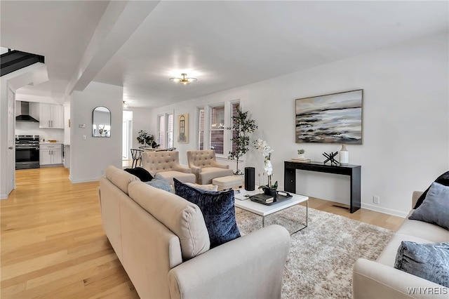 living room with light wood-type flooring