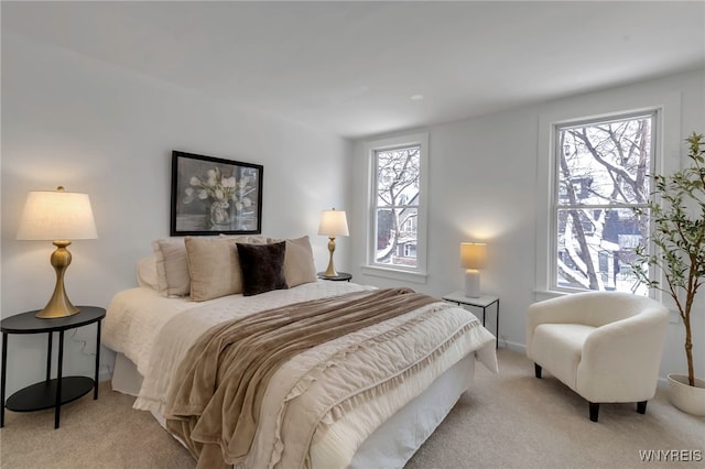 carpeted bedroom with multiple windows