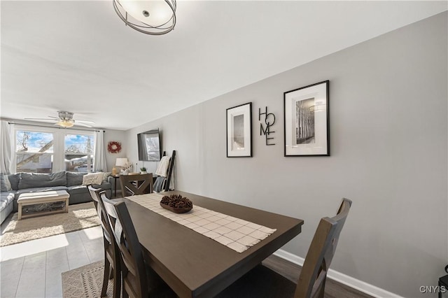 dining room featuring ceiling fan and hardwood / wood-style floors