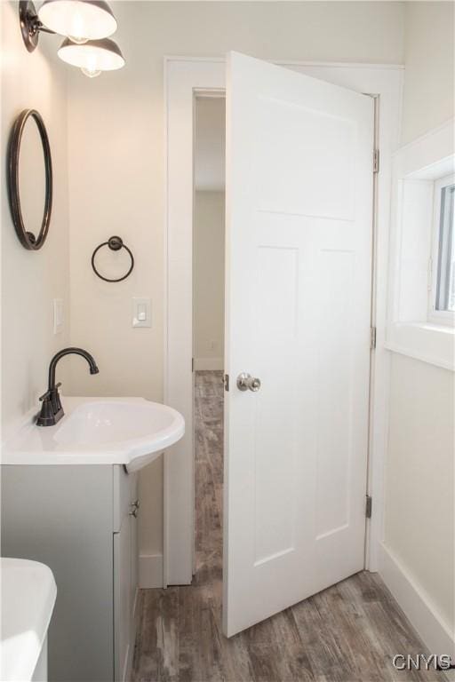 bathroom with vanity and wood finished floors