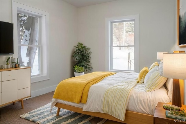 bedroom with baseboards and multiple windows