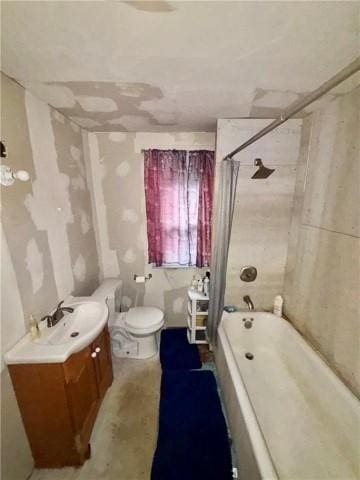 full bathroom featuring vanity, toilet, and tiled shower / bath combo