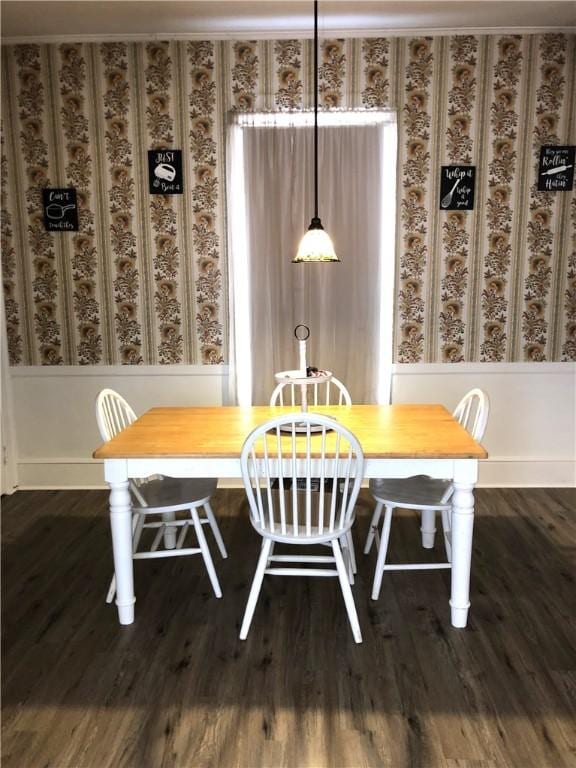 dining space featuring dark wood-type flooring