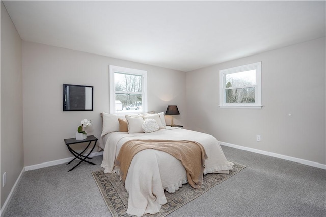 carpeted bedroom with multiple windows