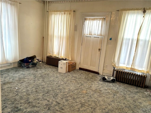 miscellaneous room featuring carpet flooring and radiator