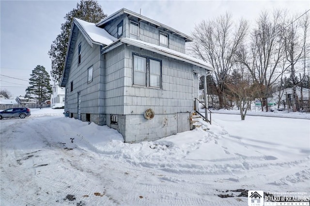 view of snow covered exterior