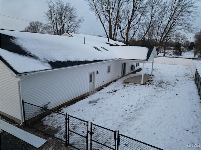 view of snow covered exterior