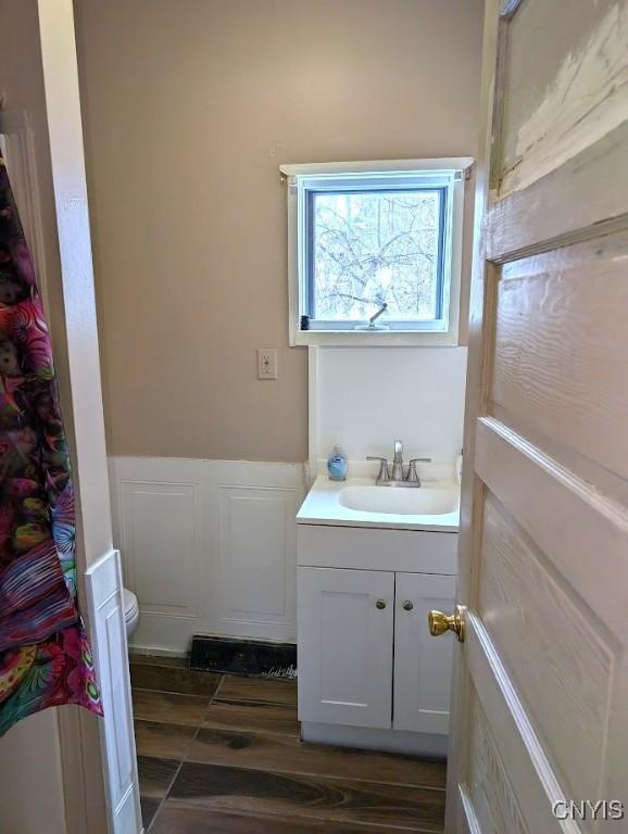 bathroom featuring vanity and toilet