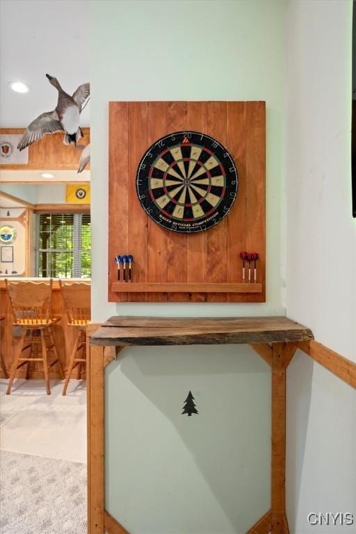 room details with indoor bar and carpet floors