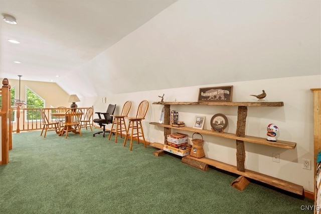 additional living space featuring vaulted ceiling and carpet