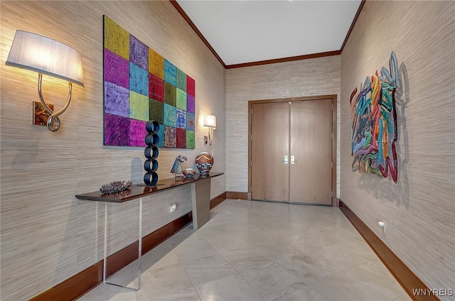 hallway with ornamental molding