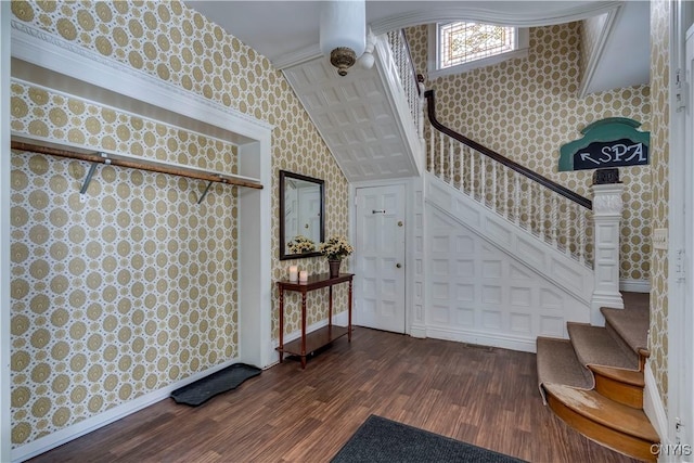 interior space with vaulted ceiling and hardwood / wood-style floors