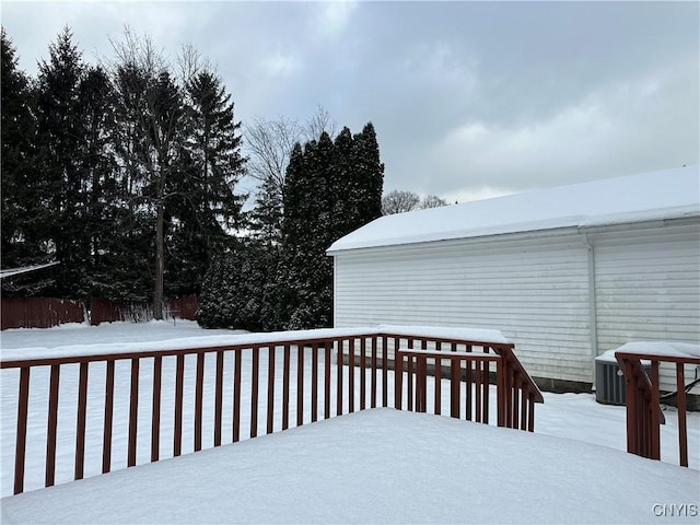 view of snow covered deck