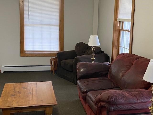 living room with a baseboard heating unit