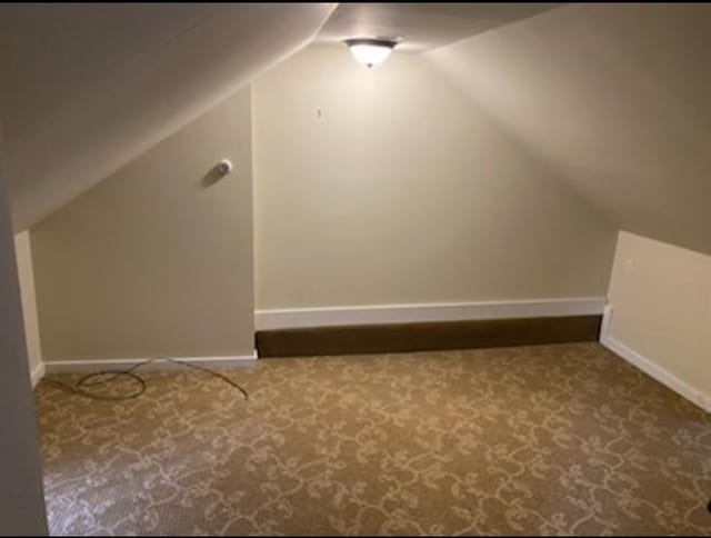 additional living space featuring vaulted ceiling and carpet floors