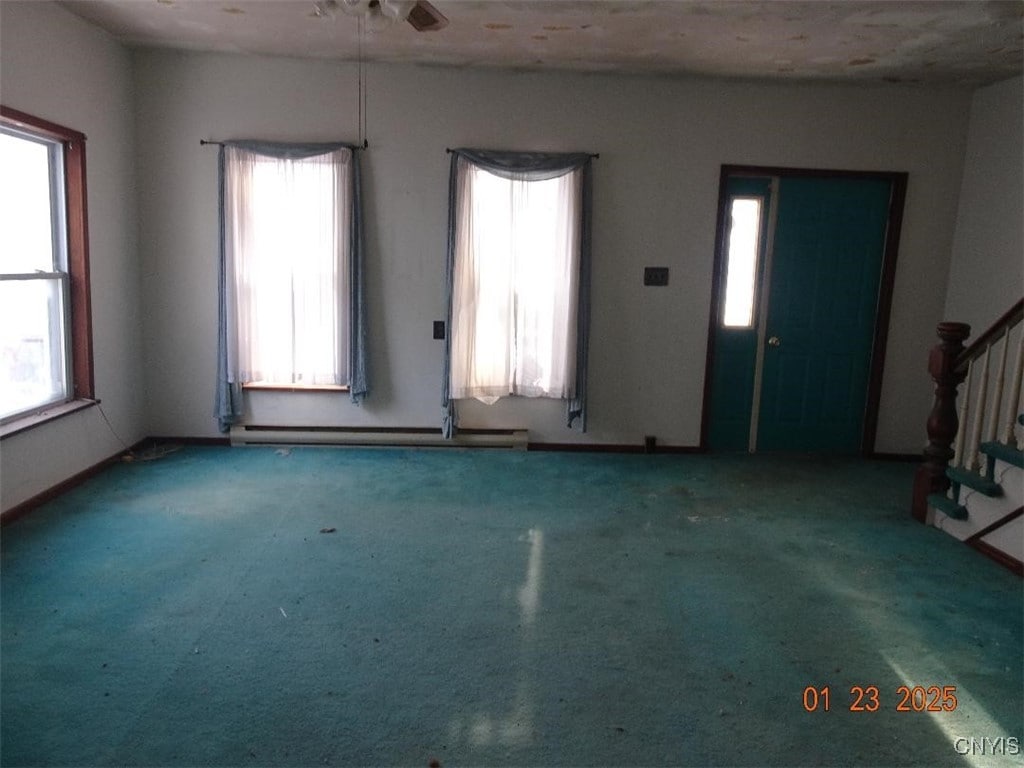 carpeted foyer featuring a healthy amount of sunlight