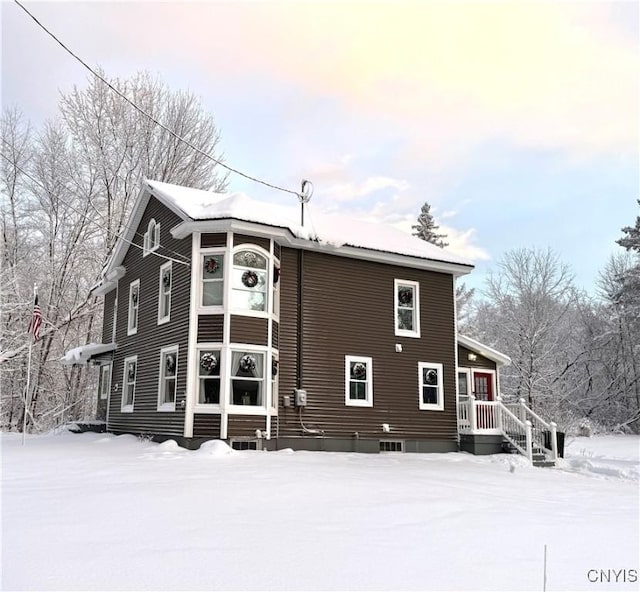 view of snow covered exterior