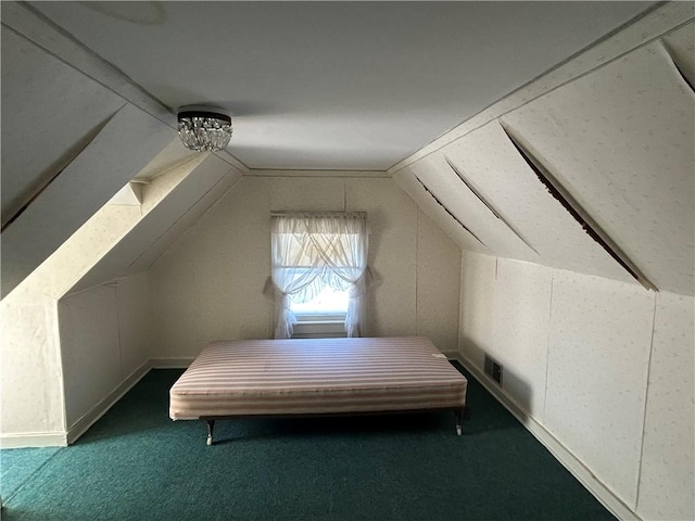 additional living space featuring lofted ceiling and carpet floors