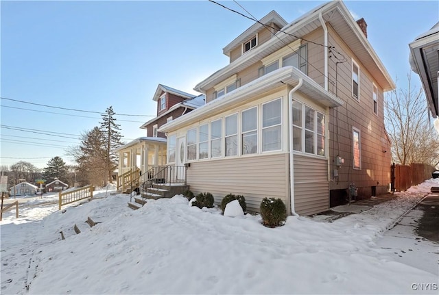 view of snow covered exterior