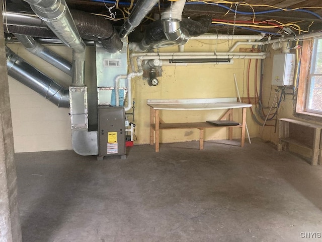 basement with water heater