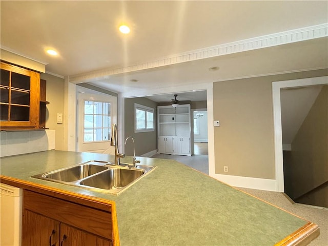 kitchen featuring sink, carpet floors, and dishwasher