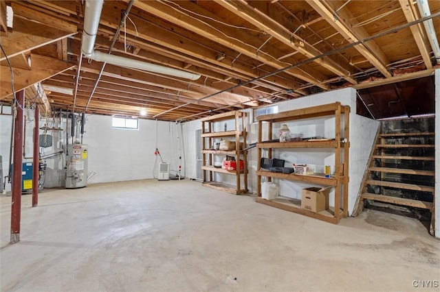 basement featuring water heater