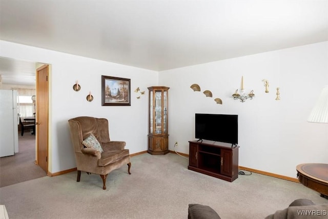 living room featuring light carpet