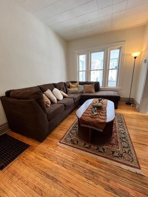 living room with light hardwood / wood-style floors