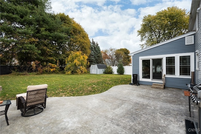 view of patio / terrace with a storage unit