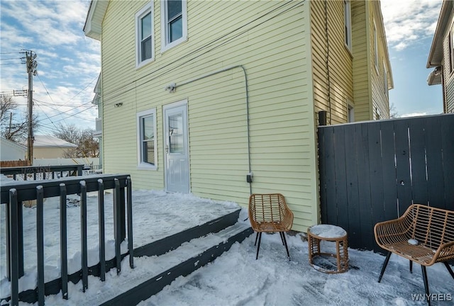 view of snow covered property