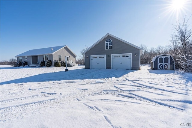 exterior space featuring a storage shed